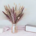 Dried pampas grass bouquet with fluffy bunny tails in glass vase for home decor - HS105