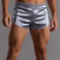 Men silky satin ultra short shorts comfortable lounge boxer briefs sleepwear grey - S / Silver Gray