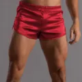 Men's red satin ultra short shorts, silky smooth boxer shorts variant for comfort sleepwear. - Red