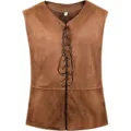 Men's medieval renaissance pirate steampunk vest sleeveless lace up faux suede doublet - S / Brown