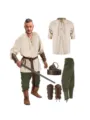 Ensemble de costume de renaissance medievale pour hommes chemise pantalon Halloween. - S / Haut Et Bas / Haut Blanc Cassé Médiéval + Pantalon Vert + Accessoires