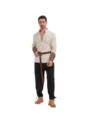 Vue détaillée du costume médiéval de la Renaissance pour homme avec chemise à lacets. - S / Haut Et Bas / Haut Blanc Cassé Médiéval + Pantalon Noir