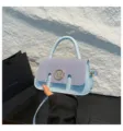 Borsa a tracolla da donna rétro a contrasto moda casual borsa a mano in pelle PU. - Blu