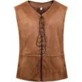 Mens medieval renaissance pirate vest gothic steampunk lace up casual brown waistcoat - S / Brown