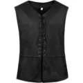 Gilet homme medieval renaissance gothique steampunk lacets faux daim haut noir style - S / Noir