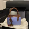 Kontrastfarbene Handtasche stylische Umhaengetasche retro Schultertasche fuer Damen - Blau