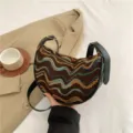 Fashionable brown wave pattern dumpling shoulder bag for women, chic knitted crossbody bag. - Wavy Coffee