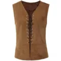Medieval Renaissance knight pirate cosplay vest brown faux suede lace up sleeveless top - S / Tops / Brown