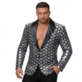 Men's sparkle diamond sequin suit jacket with peak lapel, perfect for stage parties. - S / Tops / Silver