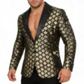 Men black gold sequin blazer sparkle lapel jacket party stage performance suit jacket - S / Tops / Gold