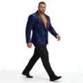 Men's Blue Sequin Blazer Peak Lapel Suit Jacket Stage Party Formal Dress Performance Outfit - S / Tops / Sapphire Blue