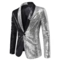 Men's fashionable color-block sequin blazer jacket for party stage performance event prom - S / Tops / Gray