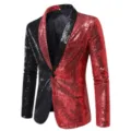 Men's stylish red and black sequin blazer, perfect for stage performances and parties. - S / Tops / Red