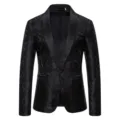 Detail of black men's blazer featuring elegant paisley jacquard pattern and satin lapel. - S / Black