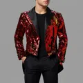 Veste Queue de Pie Sequins Rouges Homme Fête Boîte de Nuit Performance Brillante - S / Rouge