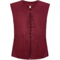 Gilet Homme Médiéval Renaissance Pirate Cosplay Daim Synthétique Lacets Rétro - S / Hauts / Rouge