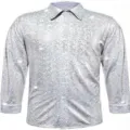Men's Shiny Silver Sequin Long Sleeve Disco Shirt Vintage Nightclub Party Variant - S / Tops / White