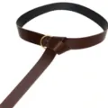 Dark brown medieval renaissance leather belt featuring a golden ring and classic knot design - Brown Leather Belt