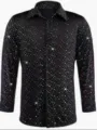 Men's Black Glitter Sequin Long Sleeve Disco Shirt Vintage Party Club Performance Top - S / Tops / Black