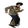 70er Jahre Disco Kostüm Herren Gold Pailletten Hemd schwarze Schlaghose Party Outfit Retro - S / Ober- und Unterteil / Gold