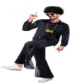 70er retro disco herren kostueme mit pailletten hemd und schlaghose fuer party - S / Ober- und Unterteil / Schwarz