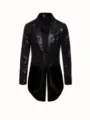Men black sequin tailcoat detail featuring satin lapels and sparkling stage costume design. - Black