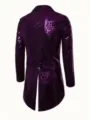 Close-up of the back of a dazzling purple sequin tailcoat, featuring decorative double buttons. - S / Purple