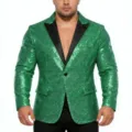 Chaqueta de blazer con lentejuelas verdes para hombre con solapa negra, ideal para fiestas. - Verde