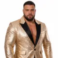 Chaqueta de traje de lentejuelas doradas para hombre para fiesta club y eventos elegantes. - Champán
