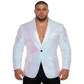 Chaqueta de blazer con lentejuelas brillantes para hombre, traje de fiesta de boda moda. - Blanco puro