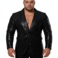 Herren schwarzer Pailletten Blazer Jacke mit Satinkragen für Party Bühne Nachtclub. - S / Schwarz