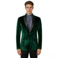 Dark green velvet blazer jacket for men, stylish slim fit velvet suit jacket for evening party. - S / Green