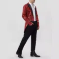 Men's red sequin tailcoat jacket for stage performance, nightclub, and party events main view. - S / Red