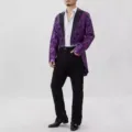 Men's purple sequin tailcoat jacket for stage performance and evening party wear - S / Purple