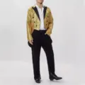 mens gold sequin tuxedo tailcoat jacket stage performance party night club party wear - S / Gold