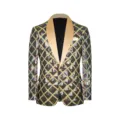 Men's Sequin Blazer Shiny Square Pattern Shawl Lapel Single Button Party Suit Jacket - Colorful
