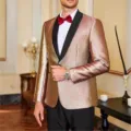 Men's metallic tuxedo blazer shawl lapel shiny party wedding prom suit jacket top - S / Tops / Gold