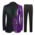 Men sequin suit set black purple wave blazer and trousers party club wear outfits - XS / Top And Bottom / Purple