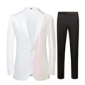 Men's stylish sequin blazer and trousers suit set, perfect fashion casual party tuxedo. - White