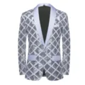 Men's stylish sequin blazer jacket with diamond pattern shawl lapel party dance suit - US Size XS / Tops / Silver