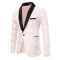 Men's fashion jacquard blazer with black shawl lapel, stylish formal suit jacket for autumn. - Pink