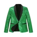 Men's green sequin blazer jacket stylish single button stage performance party coat - S / Tops / Green