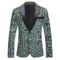 Vista dettagliata del blazer con paillettes, motivo geometrico colorato, collo in raso. - Taglia S / blu-verde