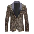 Giacca blazer con paillettes dorate da uomo elegante abito da palcoscenico cappotto festa - Taglia S / Oro Scuro