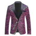 Dettaglio giacca da abito con paillettes da uomo, tessuto da palcoscenico geometrico. - Taglia S / Rosso rosa