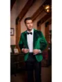 Men's green velvet blazer stylish slim fit casual suit jacket for wedding party host apparel - XXS / Green