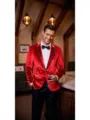 Stijlvol Rode Fluwelen Heren Smoking Jasje Slim Fit Blazer voor Feestelijke Huwelijk - Rood