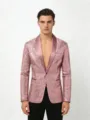 Veste de blazer elegante en sequins pour homme avec col shale pour fete et scene. - Rose