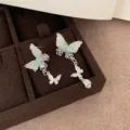 Mint green asymmetric butterfly earrings, sweet rhinestone bow studs, nice niche design accessories. - Crystal Double Butterfly (VX8)