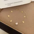 Elegant gold plated chain bracelet with flat disc charms and chic white bead for women. - TSW53 Gold Cylindrical Bead Bracelet